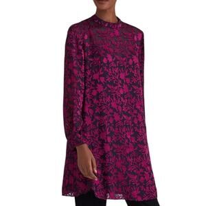 Club Monaco 6 Sheer Burnout Swingy Mini Dress Tunic Floral Satin Pink *flaw